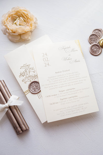 9279 - Krém tokos elegáns esküvői meghívó-esküvői meghívó-Erdélyi Esküvői Meghívók-arany,elegáns,krém,Valami Más!-Erdélyi Esküvői Meghívók