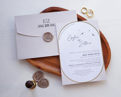 9254 - Elegáns Esküvői Meghívó-esküvői meghívó-Erdélyi Esküvői Meghívók-arany,bézs,dombornyomott,elegans,krem-Erdélyi Esküvői Meghívók