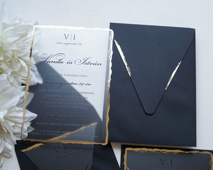 9261 - Plexi esküvői meghívó-esküvői meghívó-Erdélyi Esküvői Meghívók-arany,elegáns,plexi,premium-Erdélyi Esküvői Meghívók