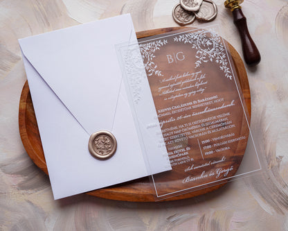 9364 - Plexi esküvői meghívó-esküvői meghívó-Erdélyi Esküvői Meghívók-barokk minta,elegáns,ezüst,fehér,plexi,premium-Erdélyi Esküvői Meghívók