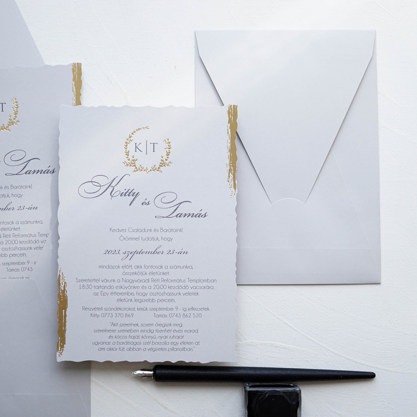 9263 - Világos szűrke elegáns esküvői meghívó