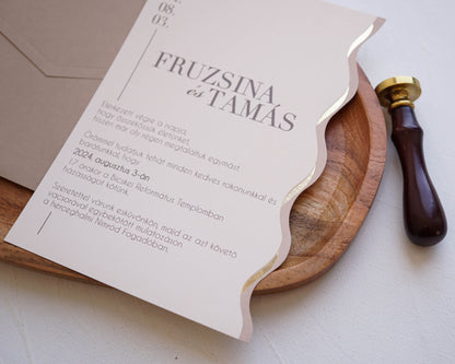 9252 - Elegáns Esküvői Meghívó-esküvői meghívó-Erdélyi Esküvői Meghívók-arany,barna,bézs,dombornyomott,elegans-Erdélyi Esküvői Meghívók