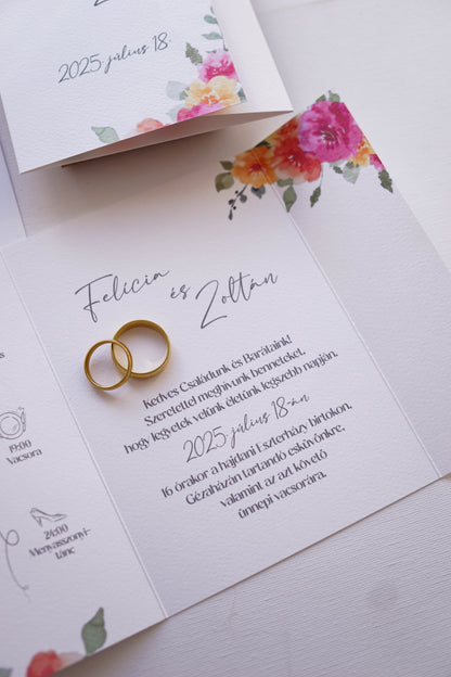 EM81 - Kinyitható Virágágmintás esküvői meghívó