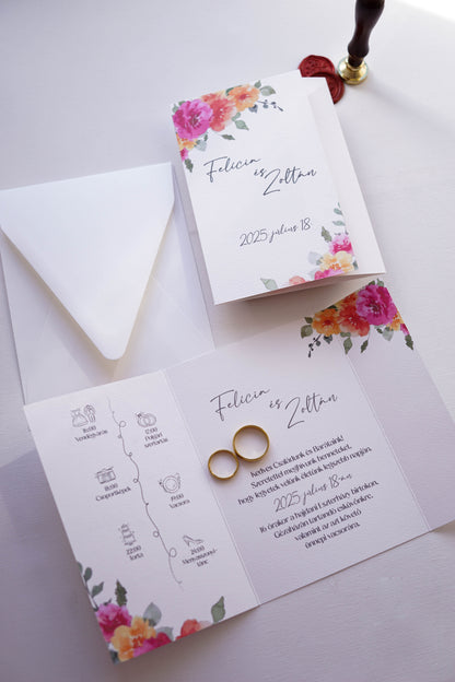 EM81 - Kinyitható Virágágmintás esküvői meghívó