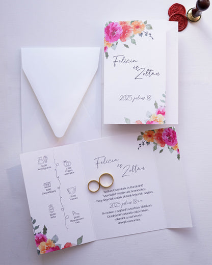 EM81 - Kinyitható Virágágmintás esküvői meghívó