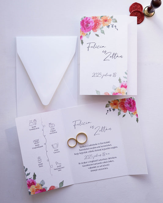 EM81 - Kinyitható Virágágmintás esküvői meghívó