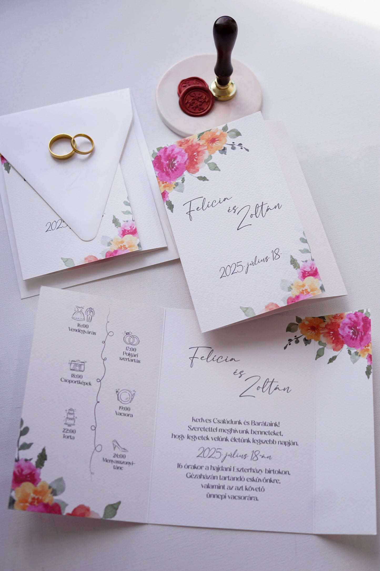 EM81 - Kinyitható Virágágmintás esküvői meghívó