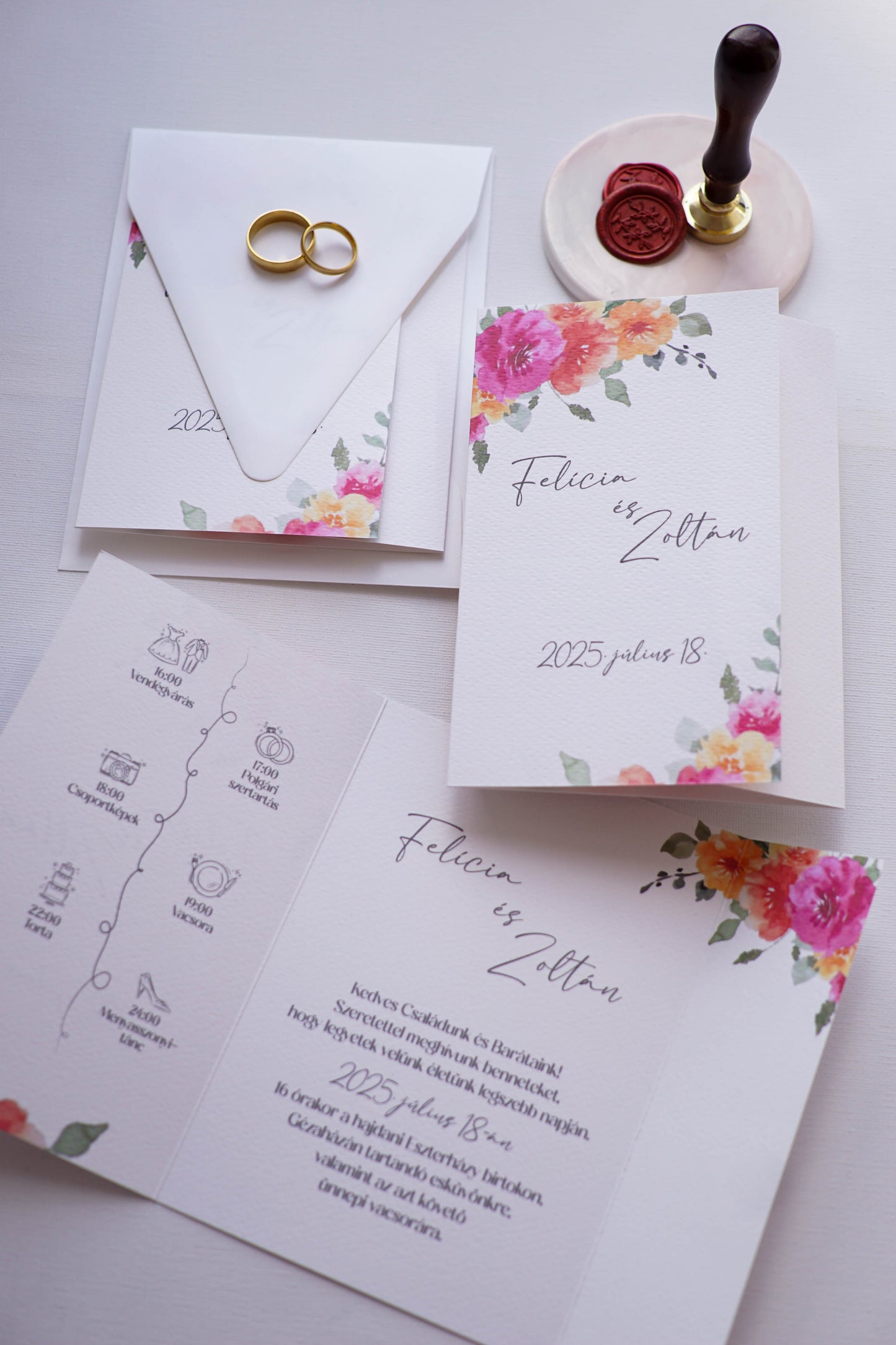 EM81 - Kinyitható Virágágmintás esküvői meghívó