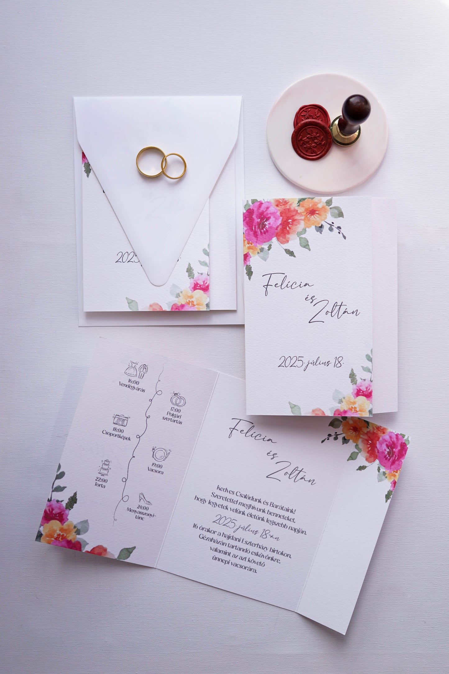 EM81 - Kinyitható Virágágmintás esküvői meghívó