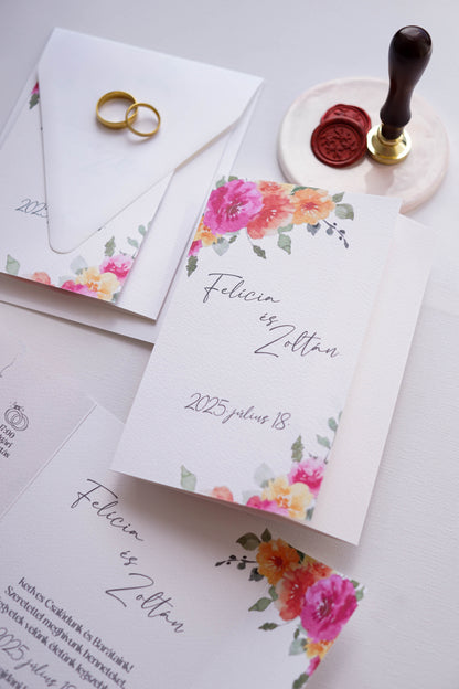 EM81 - Kinyitható Virágágmintás esküvői meghívó
