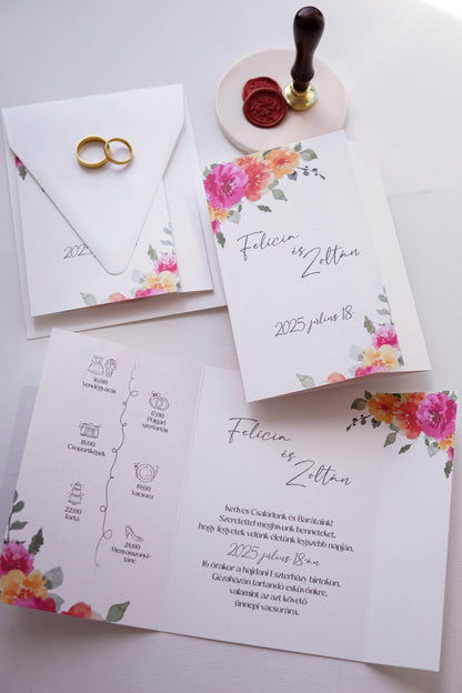 EM81 - Kinyitható Virágágmintás esküvői meghívó