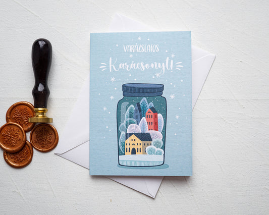 Téli tájas Karácsonyi képeslap, kinyitható, borítékkal - KK13