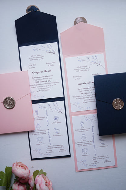 EM78 - Kinyitható tokos meghívó, rózsaszín.