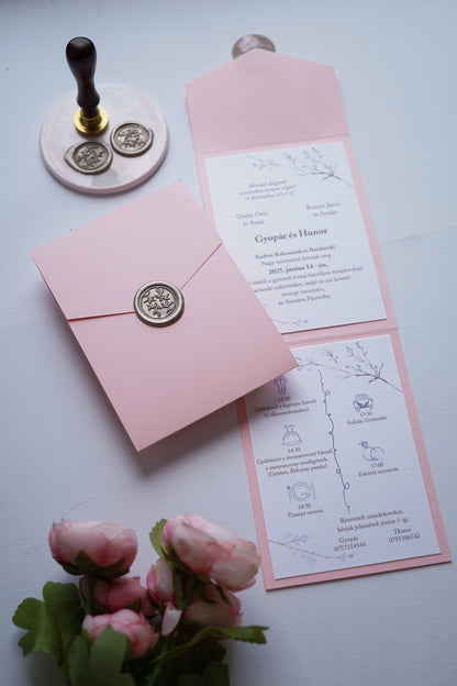 EM78 - Kinyitható tokos meghívó, rózsaszín.