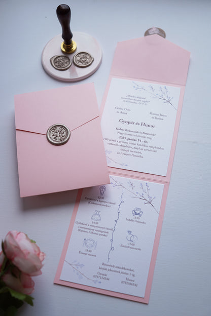EM78 - Kinyitható tokos meghívó, rózsaszín.