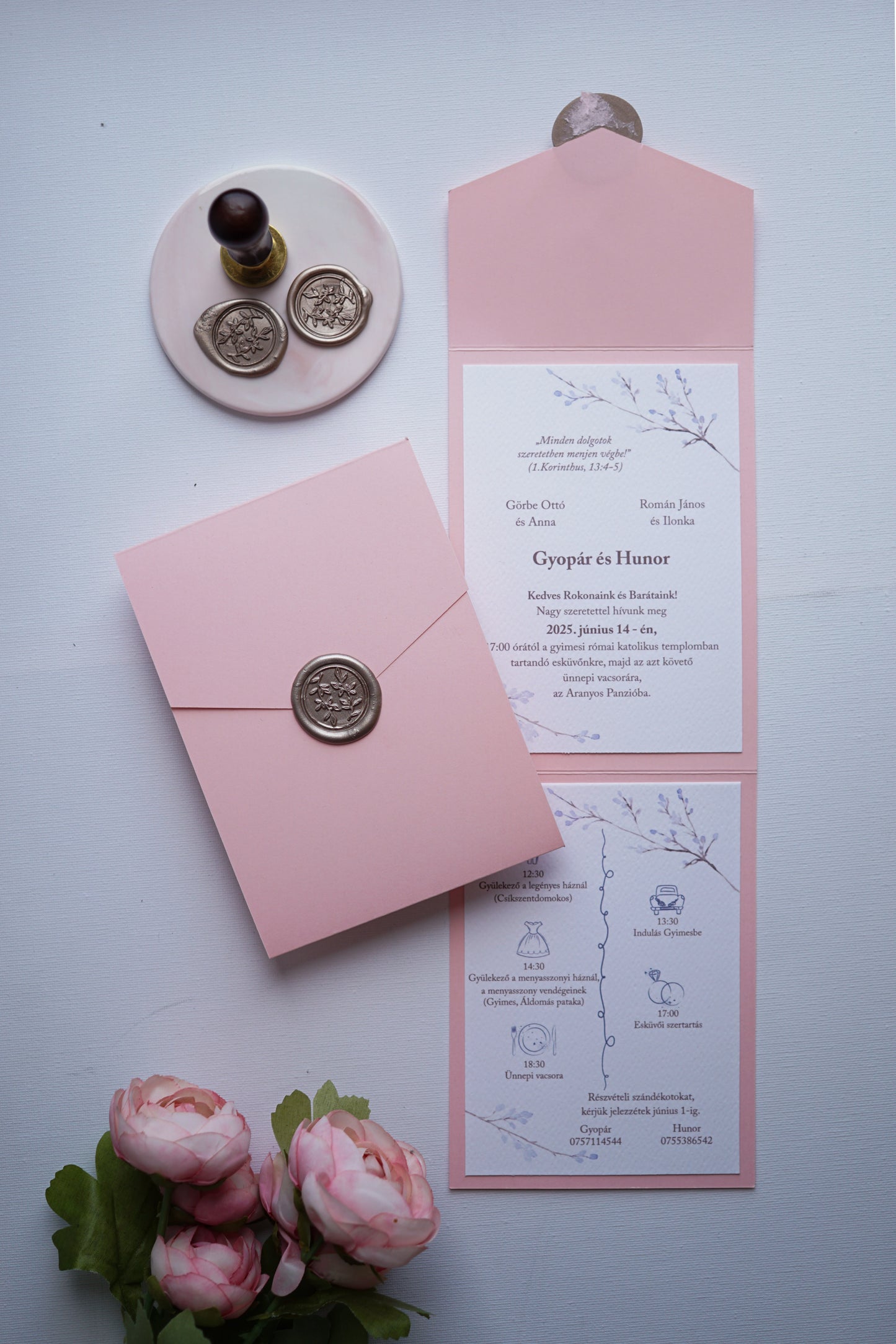 EM78 - Kinyitható tokos meghívó, rózsaszín.