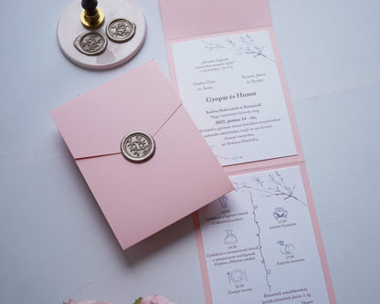 EM78 - Kinyitható tokos meghívó, rózsaszín.