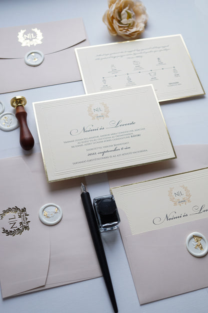 9234 - Elegáns Esküvői Meghívó bézs borítékkal