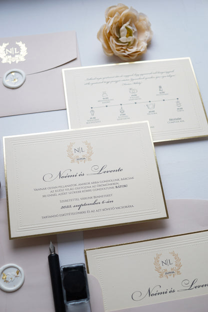 9234 - Elegáns Esküvői Meghívó bézs borítékkal