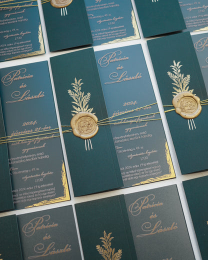 9277 - Plexi esküvői meghívó zöld tokkal