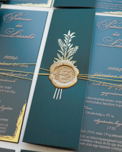 9277 - Plexi esküvői meghívó zöld tokkal