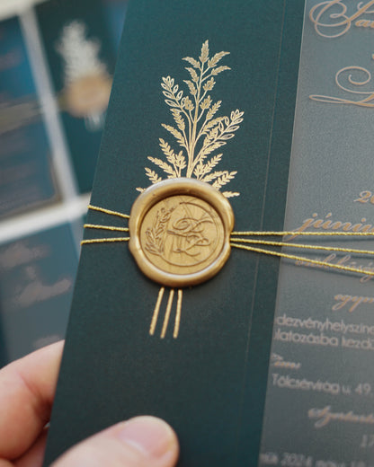 9277 - Plexi esküvői meghívó zöld tokkal