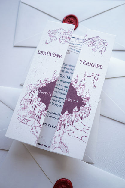 EM64 - Hogwarts Map wedding invitation, Harry Potter invitation