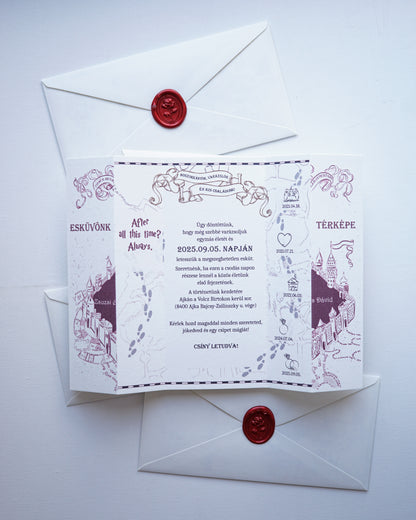 EM64 - Hogwarts Map wedding invitation, Harry Potter invitation