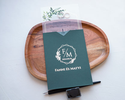 9366 - Plexi esküvői meghívó-esküvői meghívó-Erdélyi Esküvői Meghívók-arany,greenery,plexi-Erdélyi Esküvői Meghívók