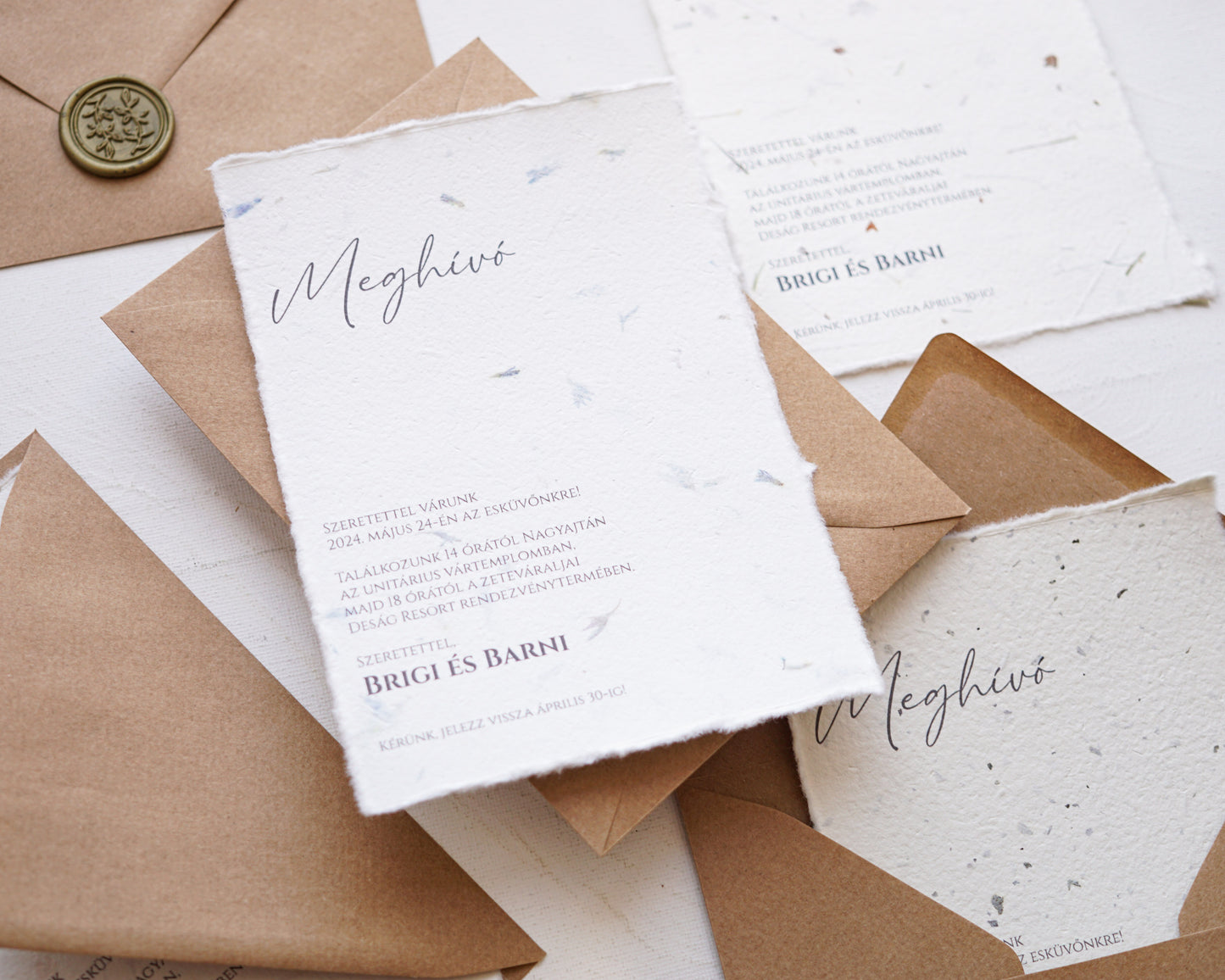 EM59 - Dip paper minimalist wedding invitation with torn edges