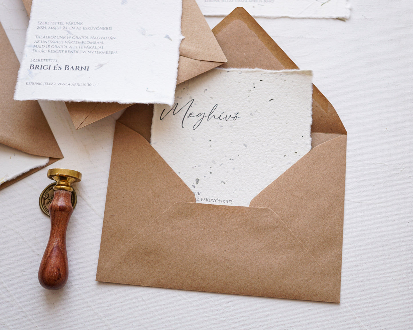 EM59 - Dip paper minimalist wedding invitation with torn edges