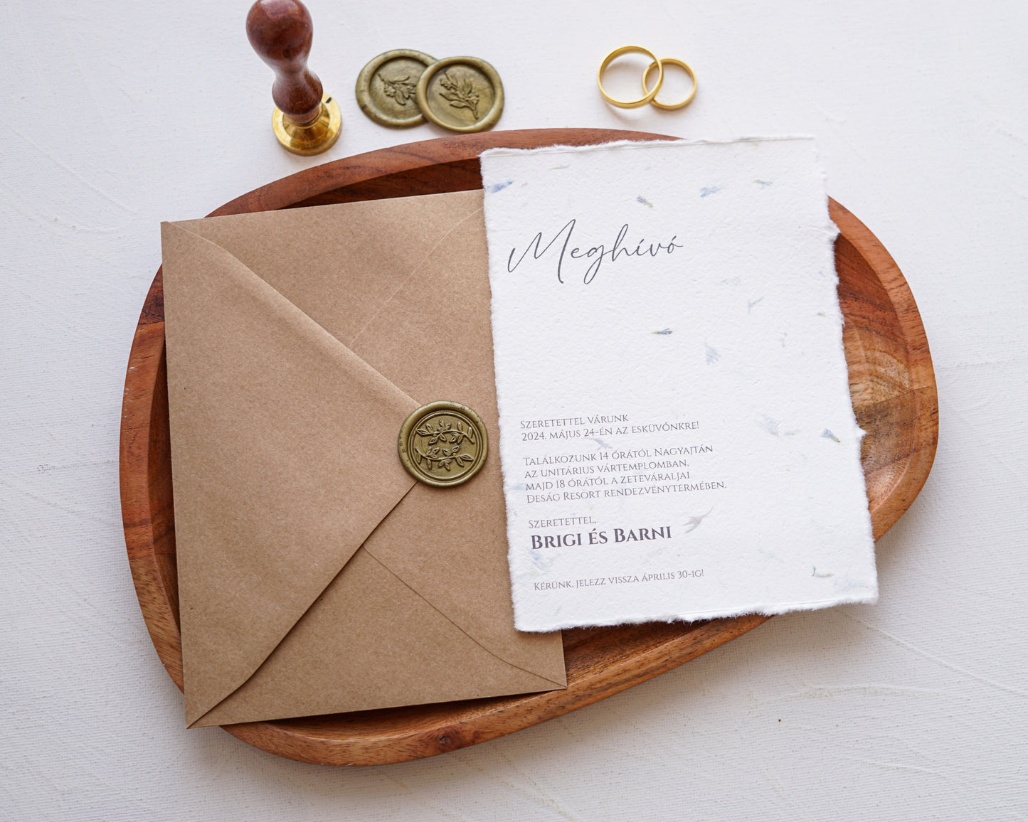 EM59 - Dip paper minimalist wedding invitation with torn edges