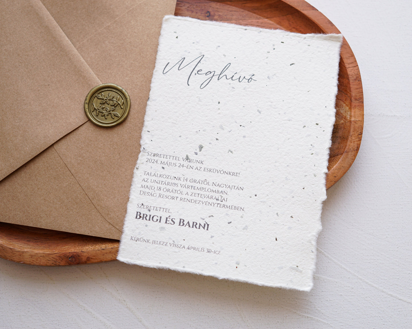 EM59 - Dip paper minimalist wedding invitation with torn edges