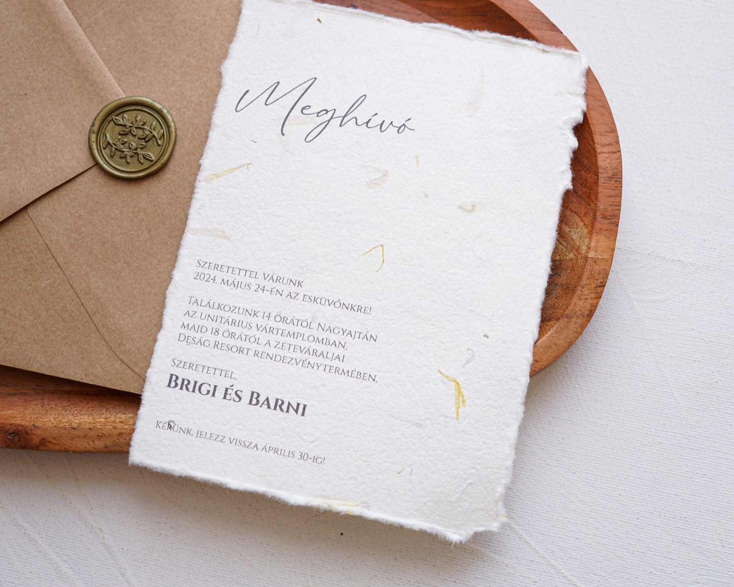 EM59 - Dip paper minimalist wedding invitation with torn edges