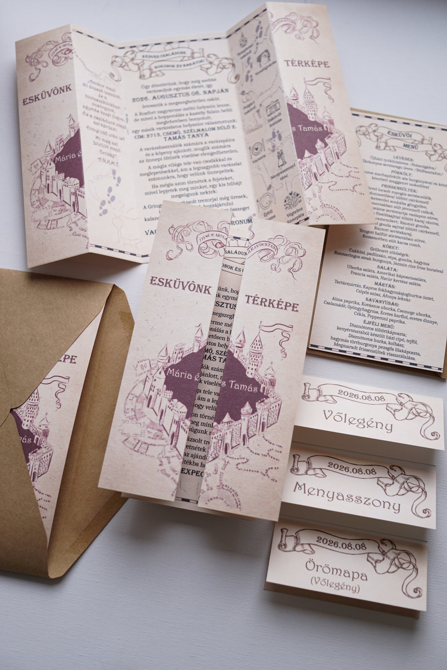 EM64 v2 - Marauder's Map wedding invitation, Harry Potter-themed invitation