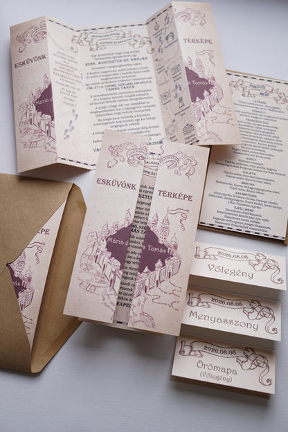EM64 v2 - Marauder's Map wedding invitation, Harry Potter-themed invitation