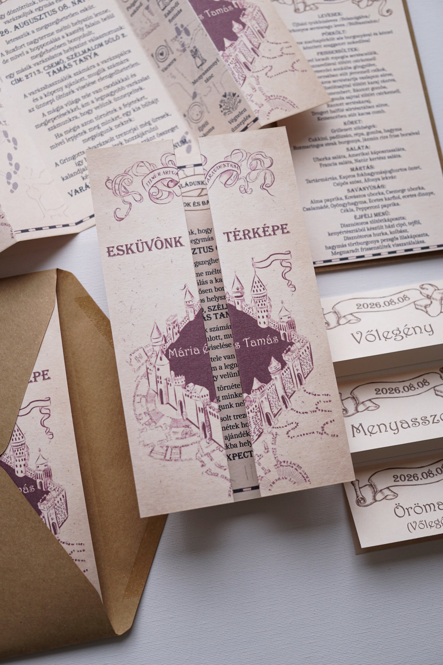 EM64 v2 - Marauder's Map wedding invitation, Harry Potter-themed invitation
