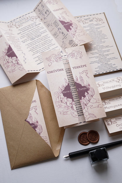 EM64 v2 - Marauder's Map wedding invitation, Harry Potter-themed invitation