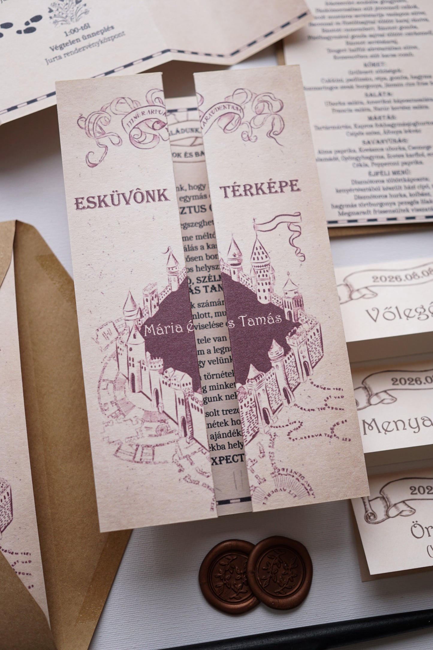 EM64 v2 - Marauder's Map wedding invitation, Harry Potter-themed invitation