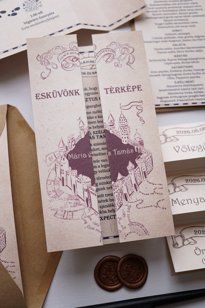 EM64 v2 - Marauder's Map wedding invitation, Harry Potter-themed invitation