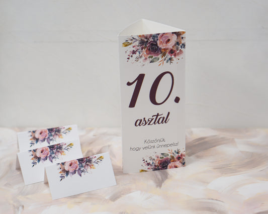 ME24 - Three-sided wedding menu - Mallow with floral pattern