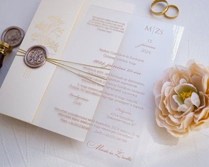 9277 - Plexi esküvői meghívó-esküvői meghívó-Erdélyi Esküvői Meghívók-arany,elegáns,krém,plexi,Valami Más!-Erdélyi Esküvői Meghívók