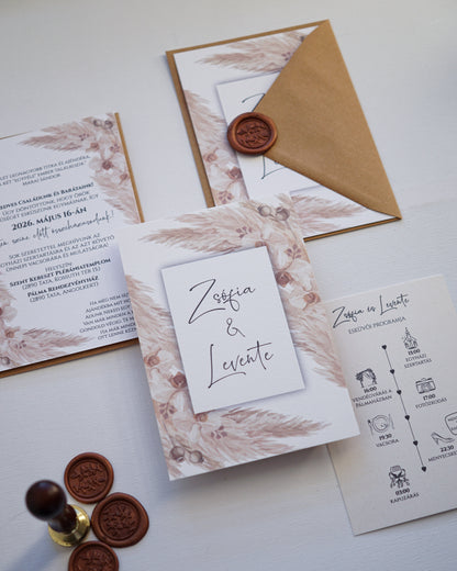 EM40 - Two-sided wedding invitation with Pampas grass