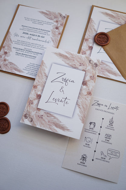 EM40 - Two-sided wedding invitation with Pampas grass