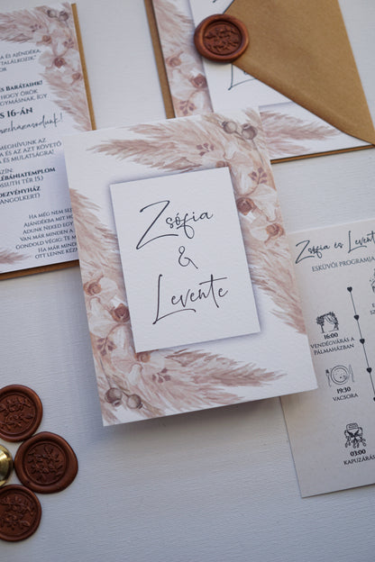 EM40 - Two-sided wedding invitation with Pampas grass