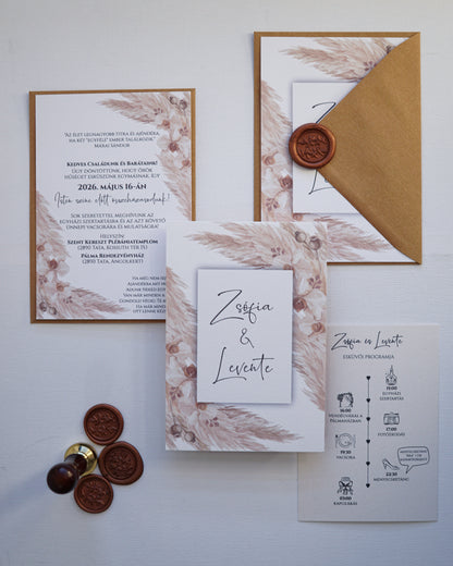 EM40 - Two-sided wedding invitation with Pampas grass