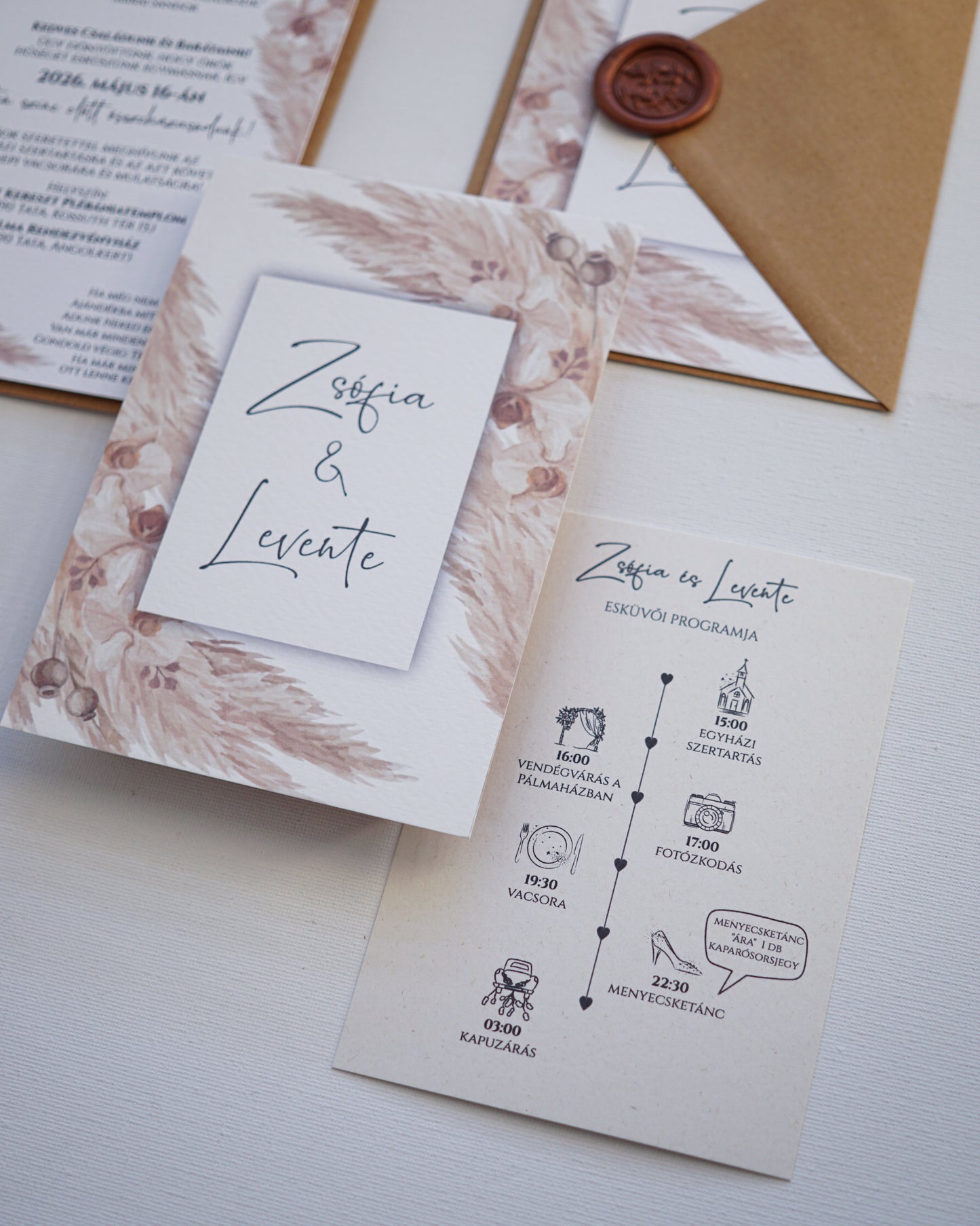 EM40 - Two-sided wedding invitation with Pampas grass