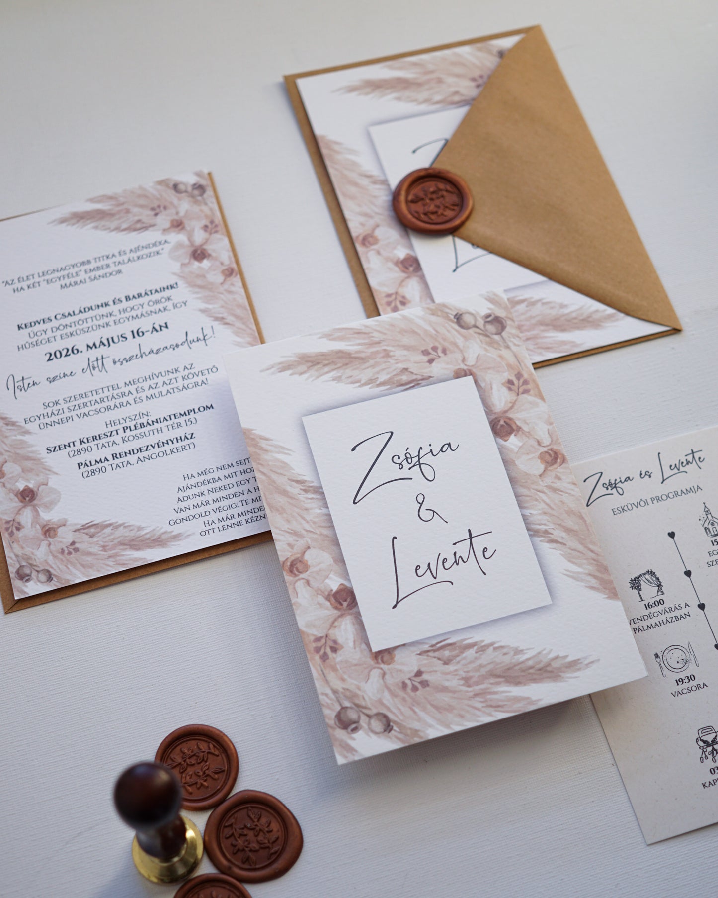 EM40 - Two-sided wedding invitation with Pampas grass