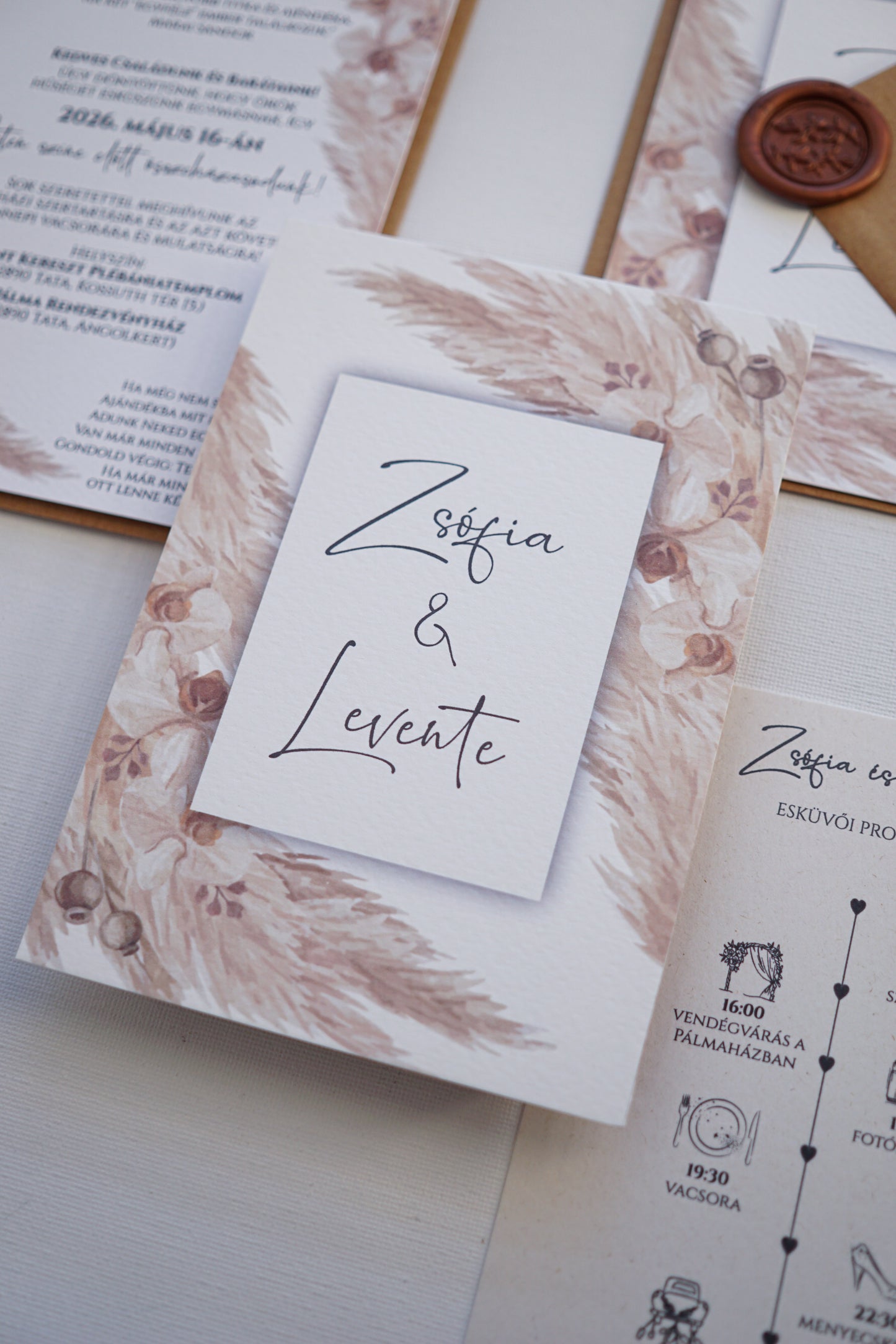 EM40 - Two-sided wedding invitation with Pampas grass