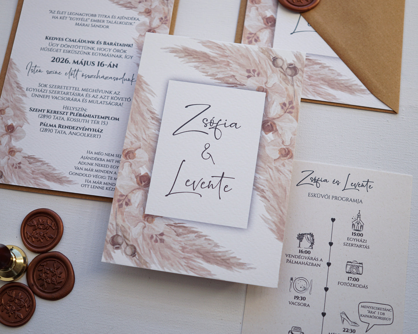 EM40 - Two-sided wedding invitation with Pampas grass